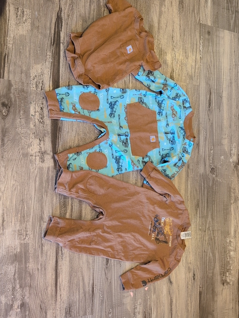 Carhartt Brown & Aqua Baby 3-Pack Romper Set